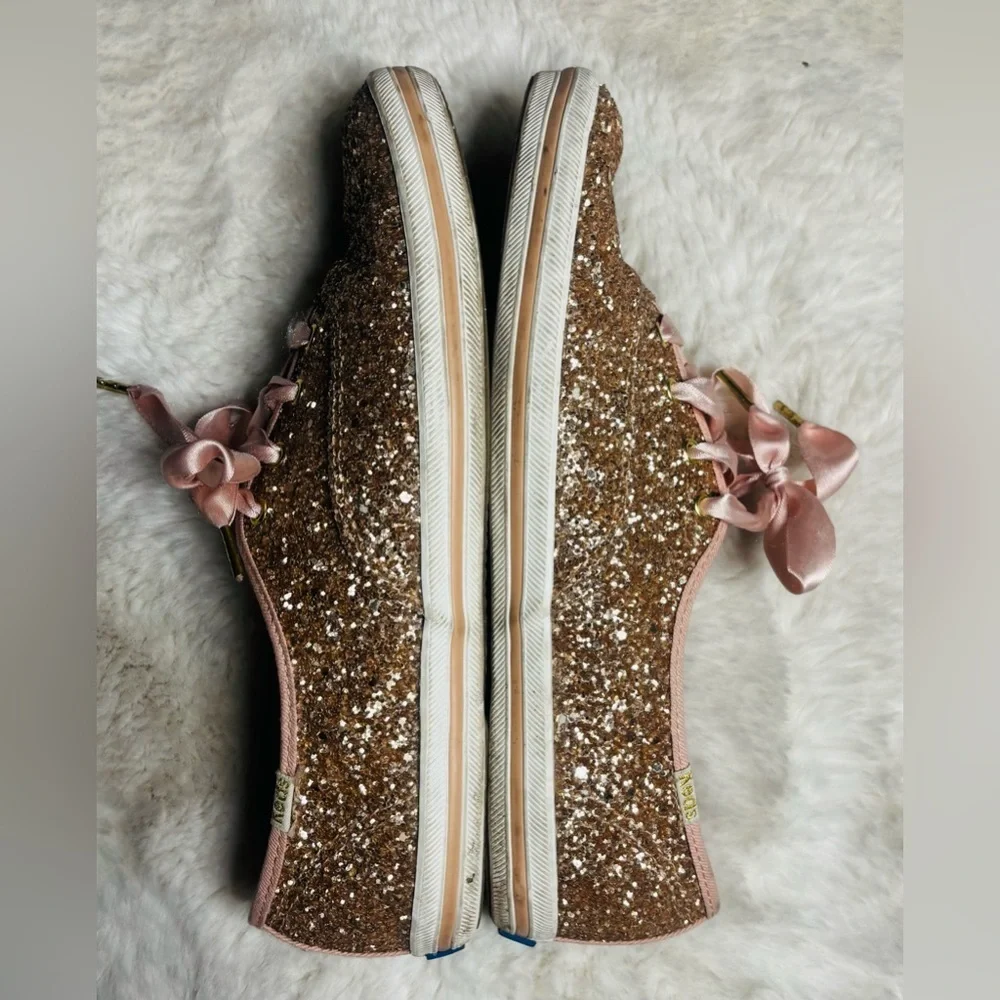 Keds for Kate Spade New York Pink & Gold Glitter Ribbon Laces Sneakers Size: 7.5